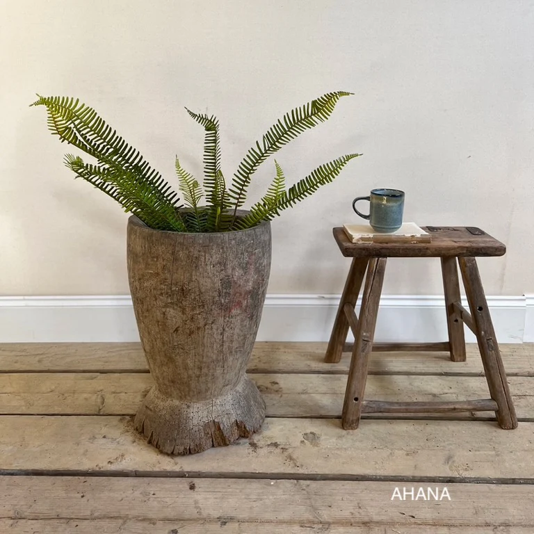 XL Antique Rustic Wooden Mortar - Image 6